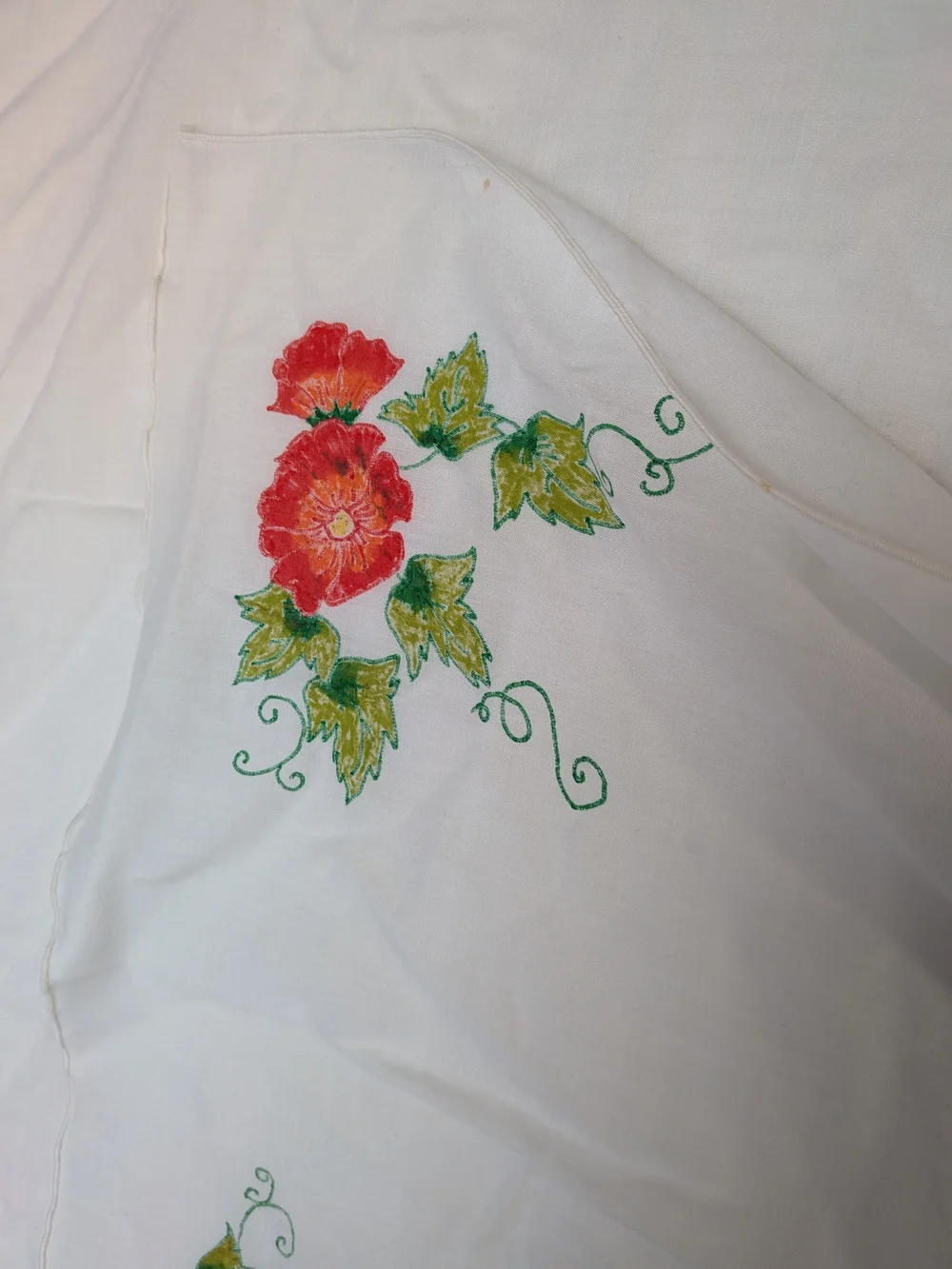 Vintage Hand painted Liquid Embroidery Cotton Table Cloth Vine Coffee Grinder